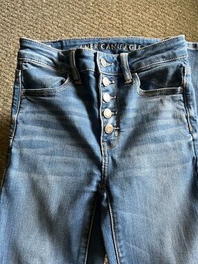 American Eagle Outfitters Women's High-Rise Button-Fly Jeans - Blue Wash